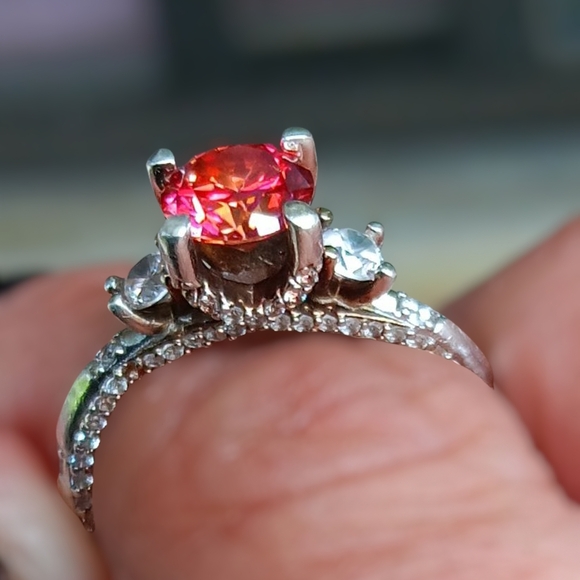 FIREWORK Elegant Silver and Red orange Pink Hues Gemstone Ring 9.25💗❤️🧡 - Picture 3 of 6